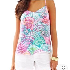 Lilly Pulitzer Oh Shello Dusk Racerback Silk Tank Top Pink Blue size XL